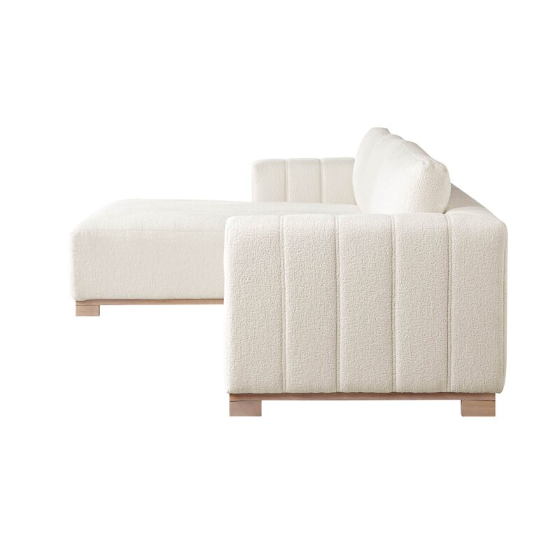 Belsize Beige Boucle Sofa with Wooden Base, Large Chaise Left Hand Facing - Image 9