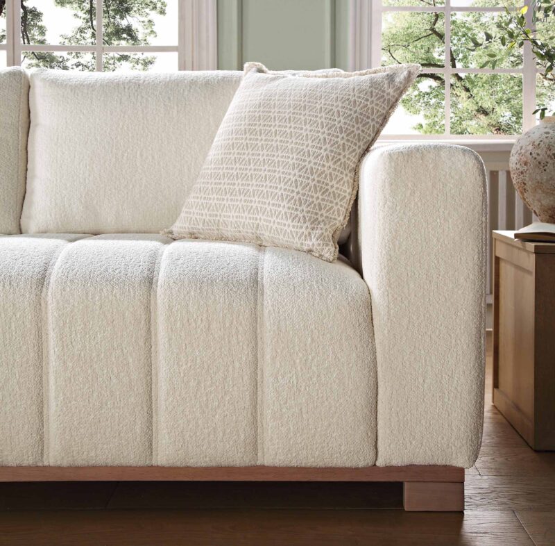 Belsize Beige Boucle Sofa with Wooden Base, Large Chaise Left Hand Facing - Image 4