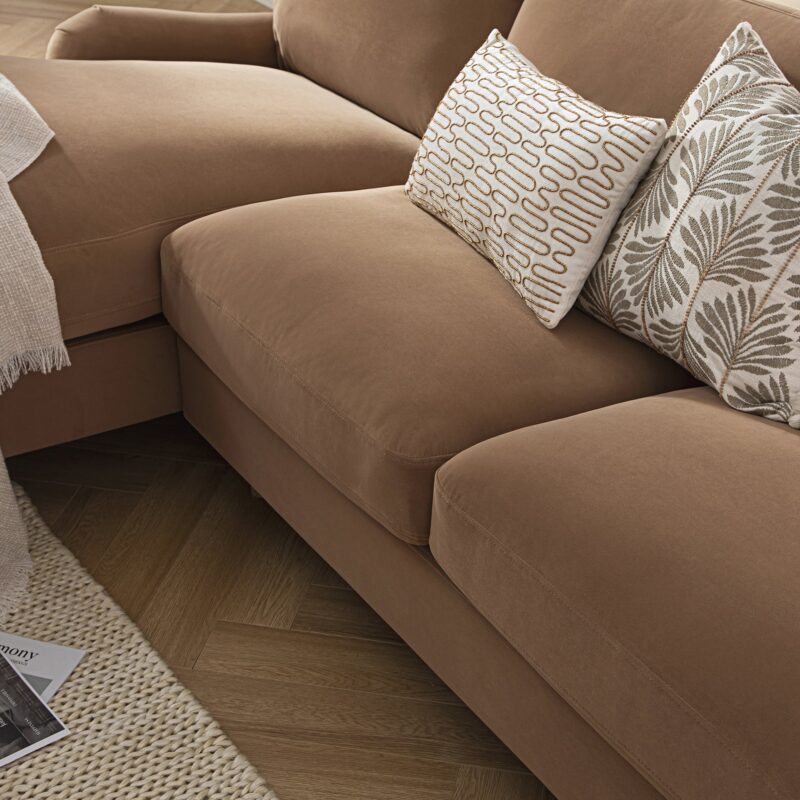 Daphnis Camel Velvet Sofa, Grande Chaise Sofa Left Hand Facing - Image 5