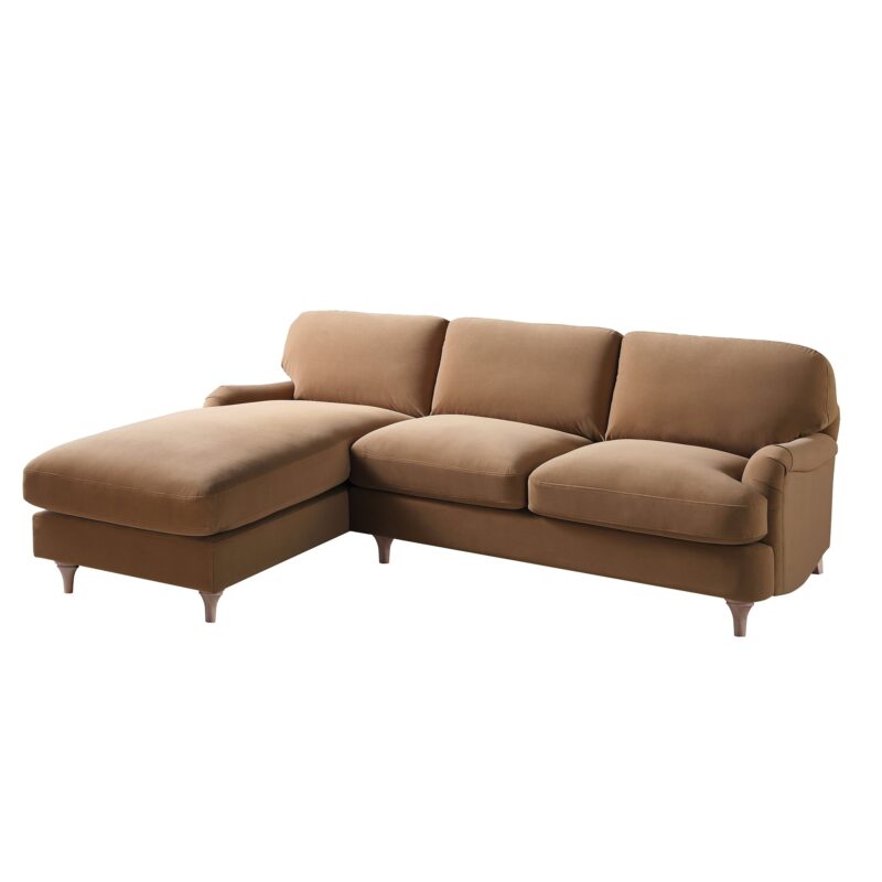 Daphnis Camel Velvet Sofa, Grande Chaise Sofa Left Hand Facing - Image 6