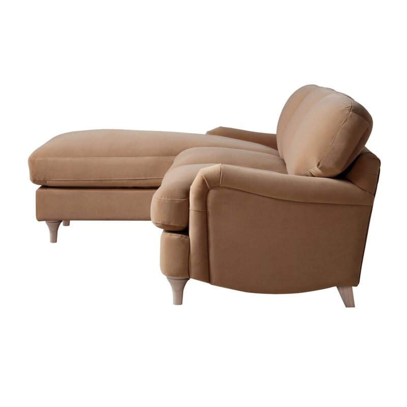 Daphnis Camel Velvet Sofa, Grande Chaise Sofa Left Hand Facing - Image 11