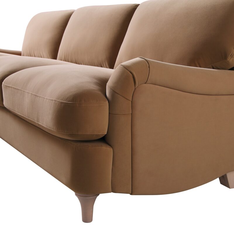 Daphnis Camel Velvet Sofa, Grande Chaise Sofa Left Hand Facing - Image 13