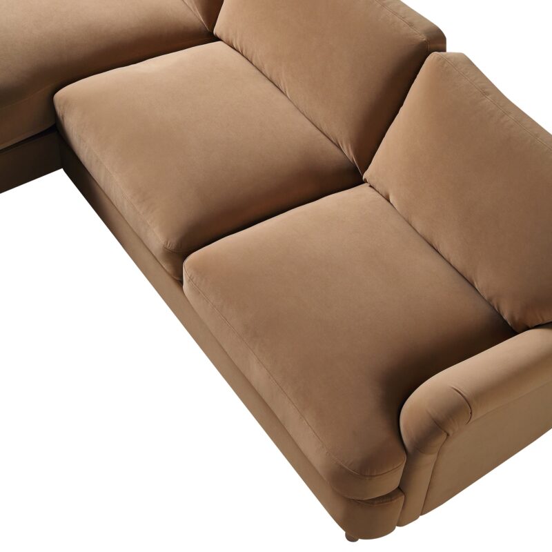 Daphnis Camel Velvet Sofa, Grande Chaise Sofa Left Hand Facing - Image 14