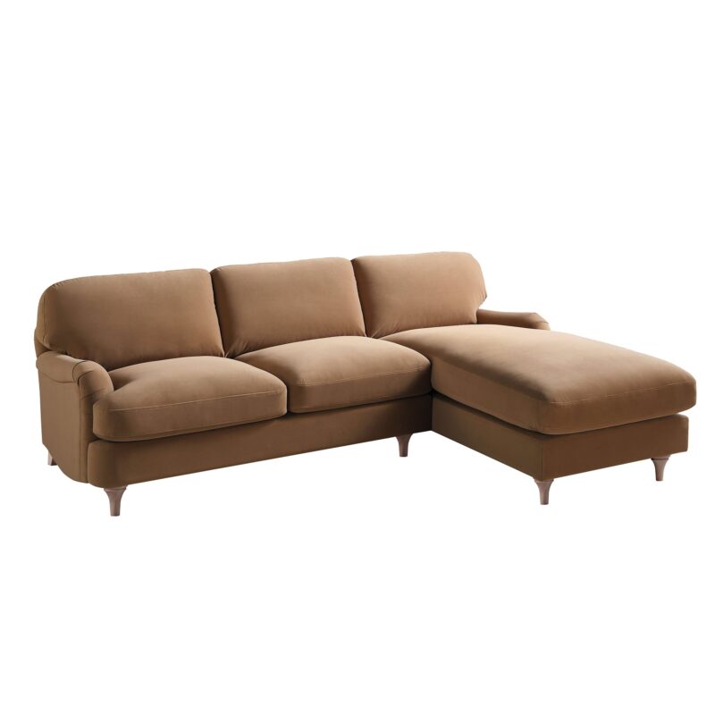 Daphnis Camel Velvet Sofa, Grande Chaise Sofa Right Hand Facing - Image 6