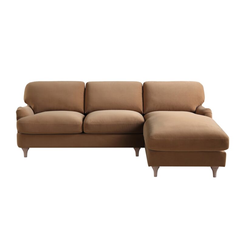 Daphnis Camel Velvet Sofa, Grande Chaise Sofa Right Hand Facing - Image 7