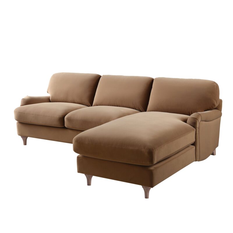 Daphnis Camel Velvet Sofa, Grande Chaise Sofa Right Hand Facing - Image 9