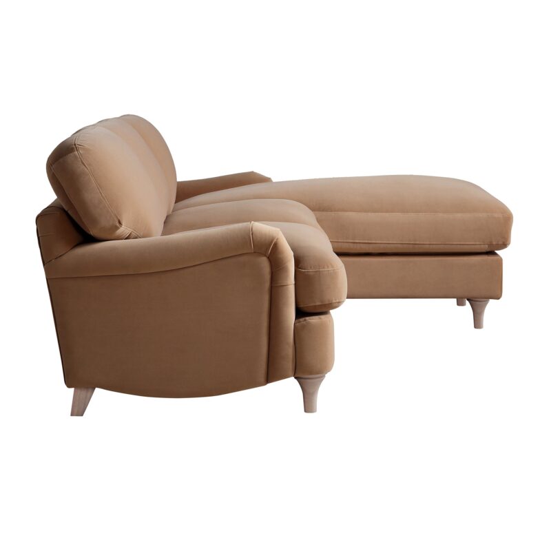 Daphnis Camel Velvet Sofa, Grande Chaise Sofa Right Hand Facing - Image 11