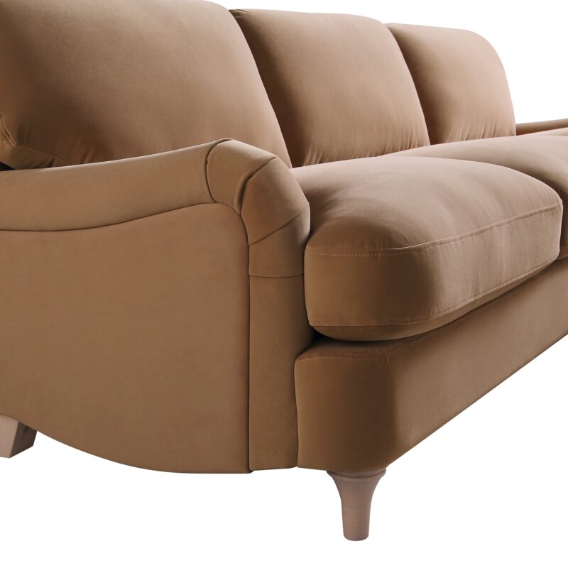 Daphnis Camel Velvet Sofa, Grande Chaise Sofa Right Hand Facing - Image 13