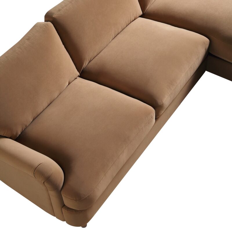 Daphnis Camel Velvet Sofa, Grande Chaise Sofa Right Hand Facing - Image 14