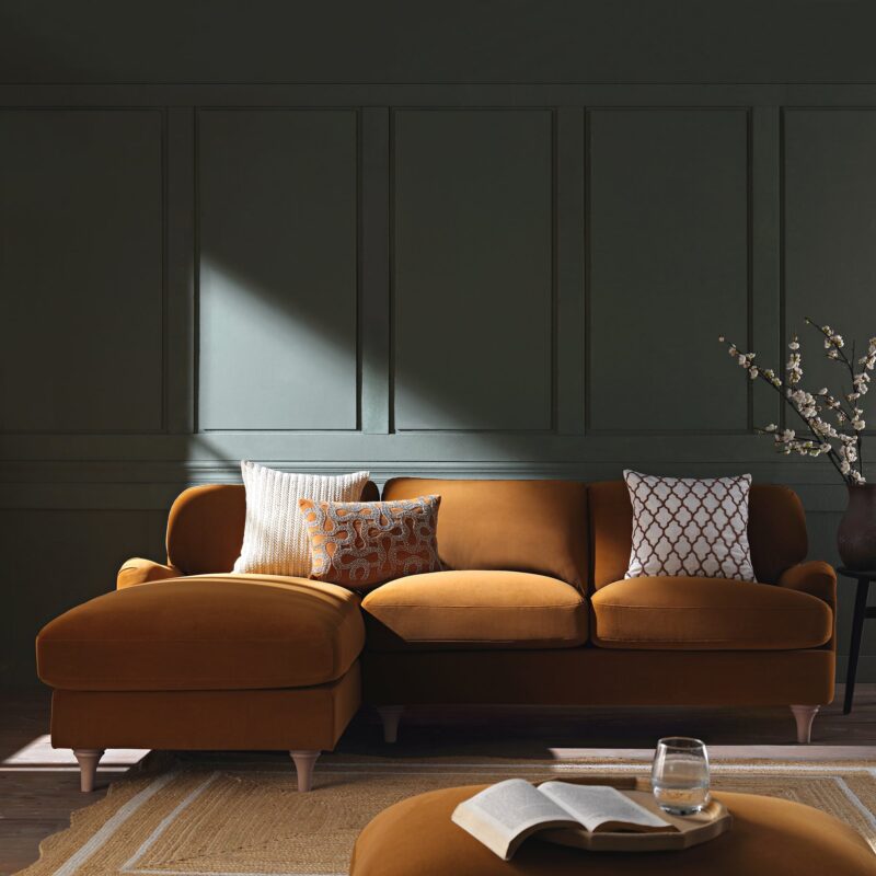 Daphnis Cinnamon Velvet Sofa, Grande Chaise Sofa Left Hand Facing - Image 2