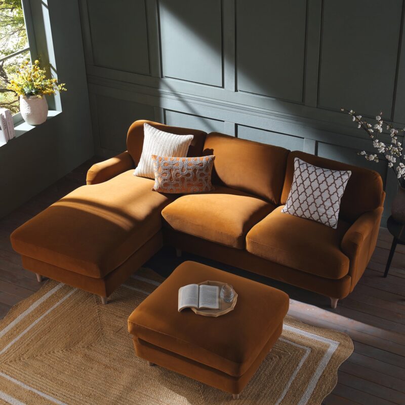 Daphnis Cinnamon Velvet Sofa, Grande Chaise Sofa Left Hand Facing - Image 3