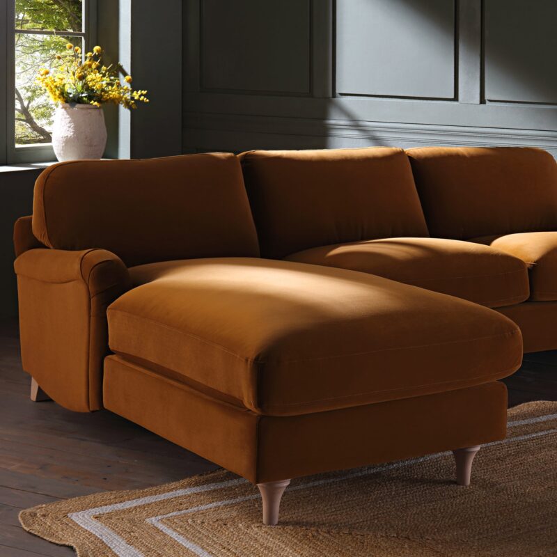 Daphnis Cinnamon Velvet Sofa, Grande Chaise Sofa Left Hand Facing - Image 4
