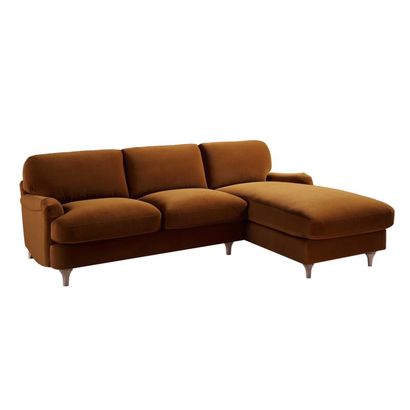 Daphnis Cinnamon Velvet Sofa, Grande Chaise Sofa Right Hand Facing - Image 7