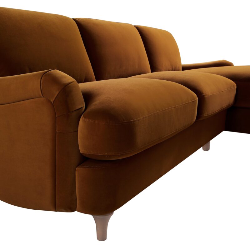 Daphnis Cinnamon Velvet Sofa, Grande Chaise Sofa Right Hand Facing - Image 13