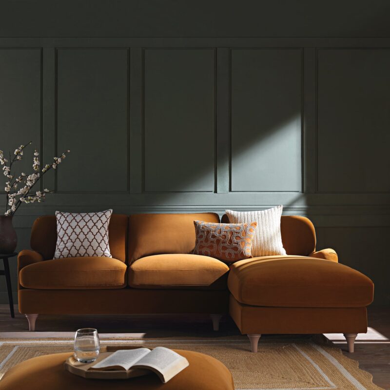 Daphnis Cinnamon Velvet Sofa, Grande Chaise Sofa Right Hand Facing - Image 2