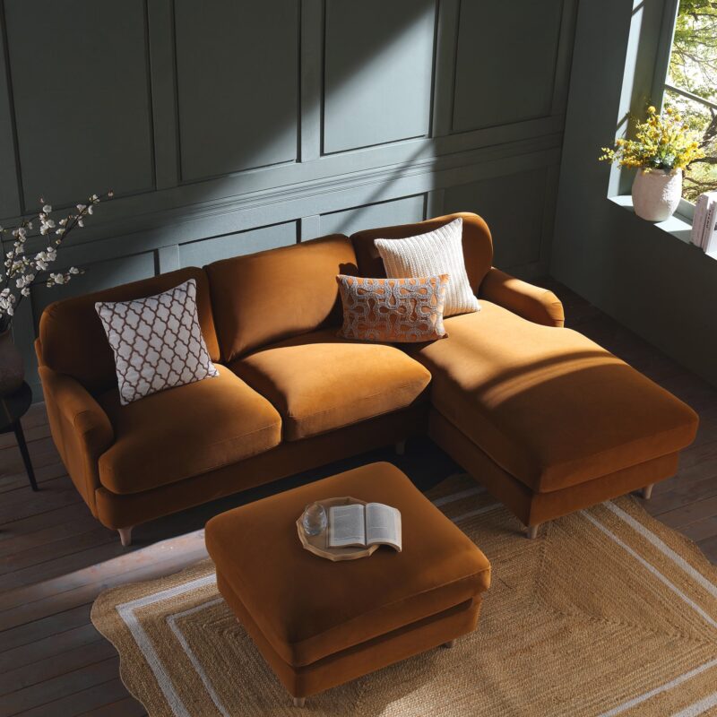 Daphnis Cinnamon Velvet Sofa, Grande Chaise Sofa Right Hand Facing - Image 3