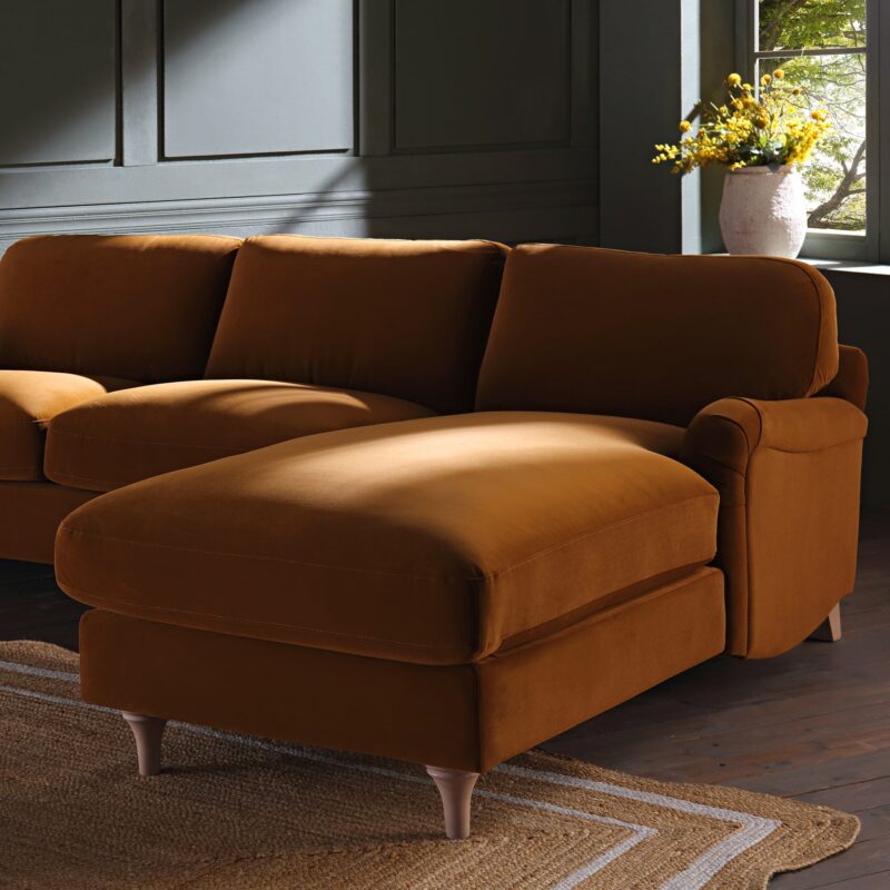 Daphnis Cinnamon Velvet Sofa, Grande Chaise Sofa Right Hand Facing - Image 4