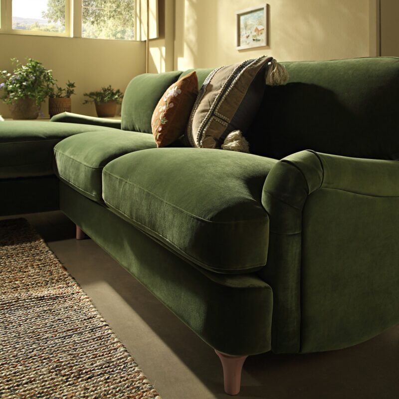 Daphnis Fern Green Velvet Sofa, Grande Chaise Sofa Left Hand Facing - Image 4