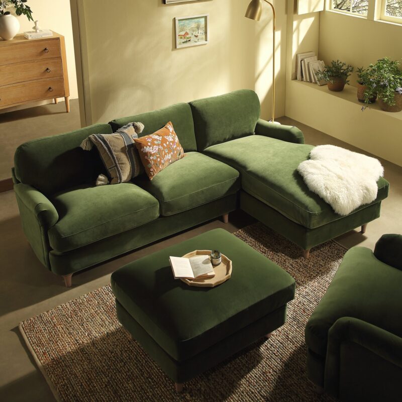 Daphnis Fern Green Velvet Sofa, Grande Chaise Sofa Right Hand Facing - Image 2
