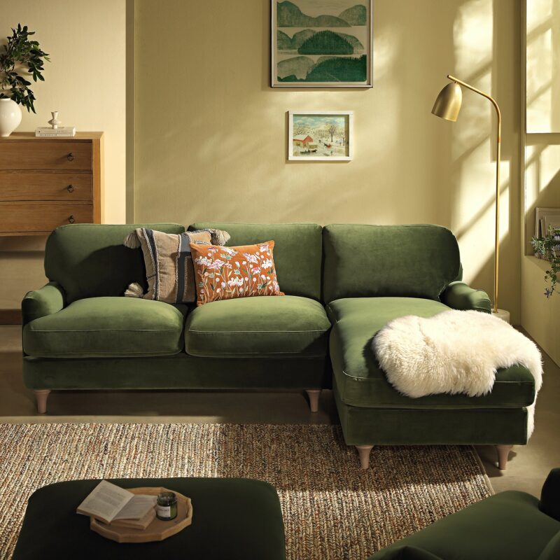 Daphnis Fern Green Velvet Sofa, Grande Chaise Sofa Right Hand Facing - Image 3