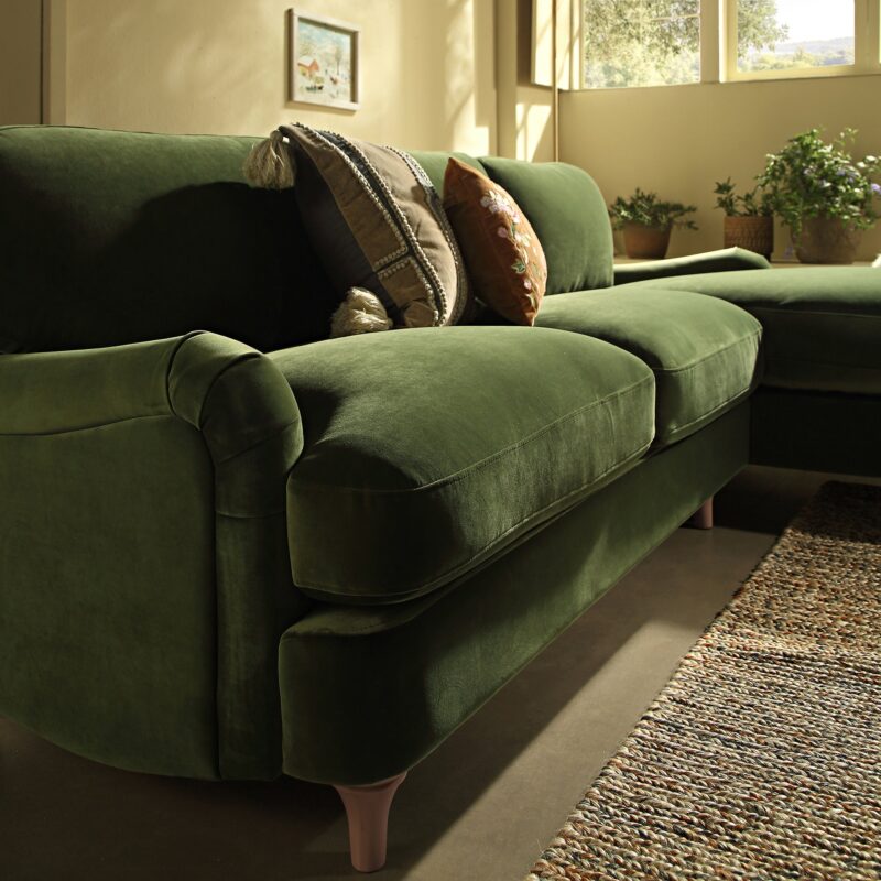 Daphnis Fern Green Velvet Sofa, Grande Chaise Sofa Right Hand Facing - Image 4
