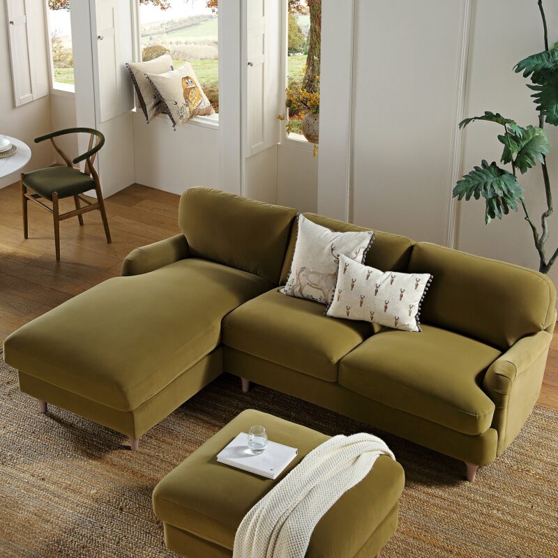 Daphnis Fudge Velvet Sofa, Grande Chaise Sofa Left Hand Facing - Image 2