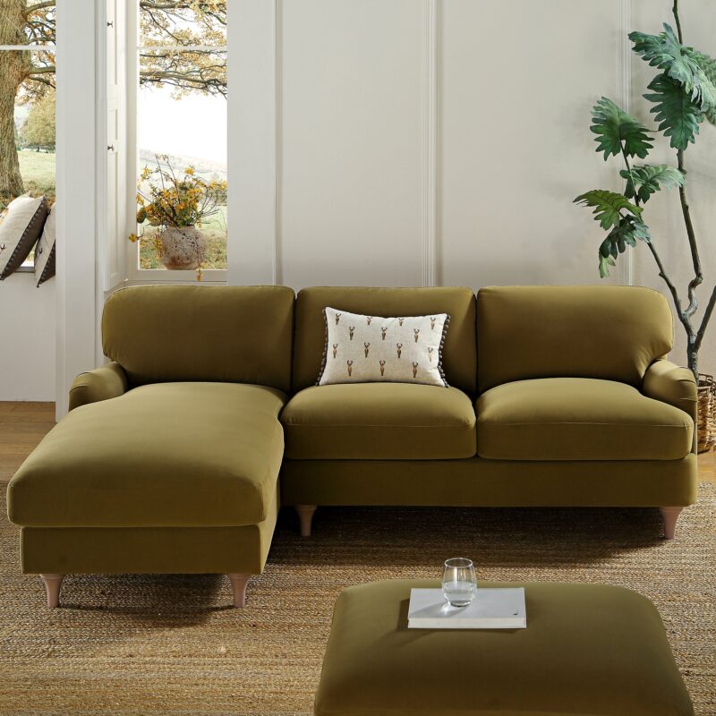 Daphnis Fudge Velvet Sofa, Grande Chaise Sofa Left Hand Facing - Image 3