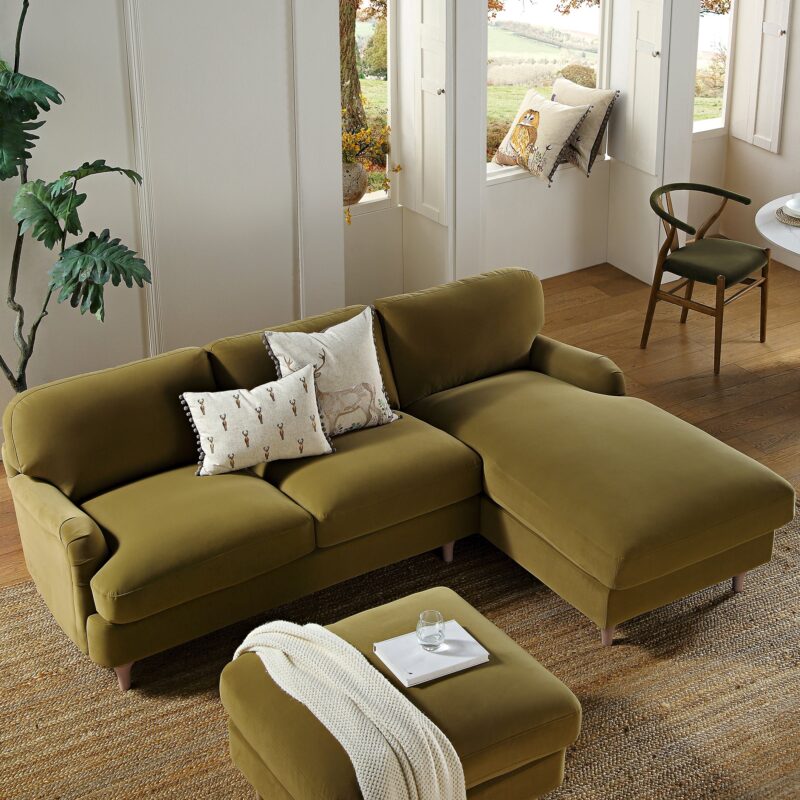 Daphnis Fudge Velvet Sofa, Grande Chaise Sofa Right Hand Facing - Image 2