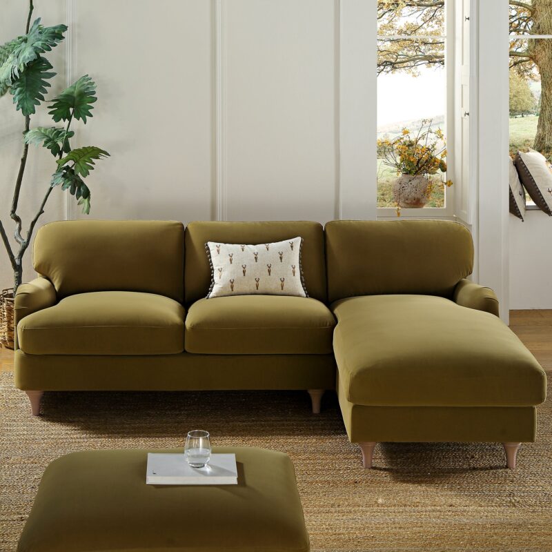 Daphnis Fudge Velvet Sofa, Grande Chaise Sofa Right Hand Facing - Image 3