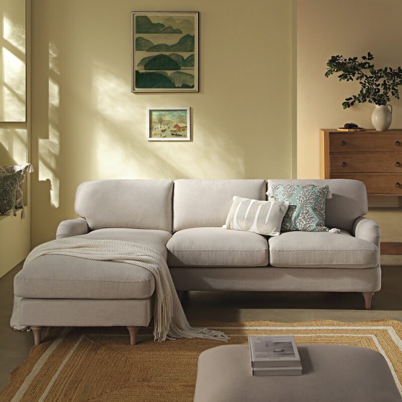 Daphnis Oatmeal Fabric Sofa, Grande Chaise Sofa Left Hand Facing - Image 3