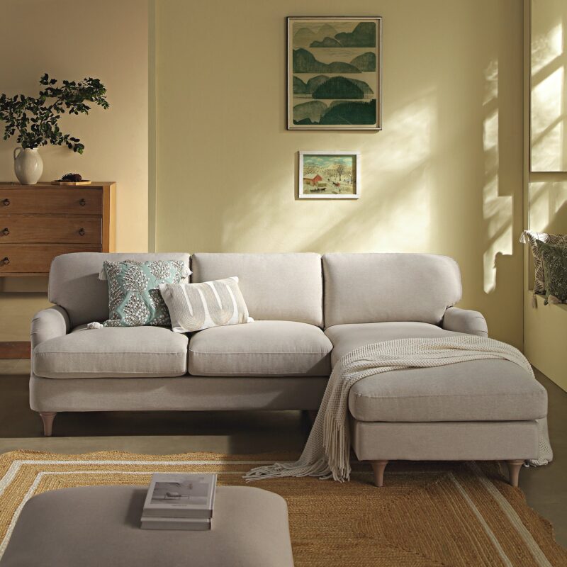 Daphnis Oatmeal Fabric Sofa, Grande Chaise Sofa Right Hand Facing - Image 2