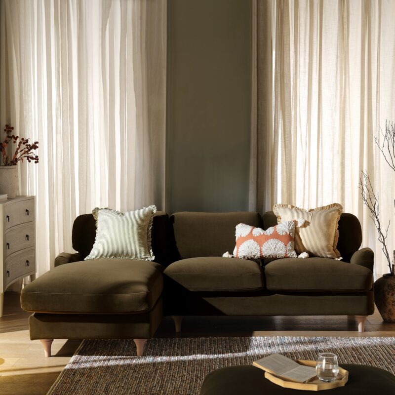 Daphnis Seaweed Velvet Sofa, Grande Chaise Sofa Left Hand Facing - Image 2