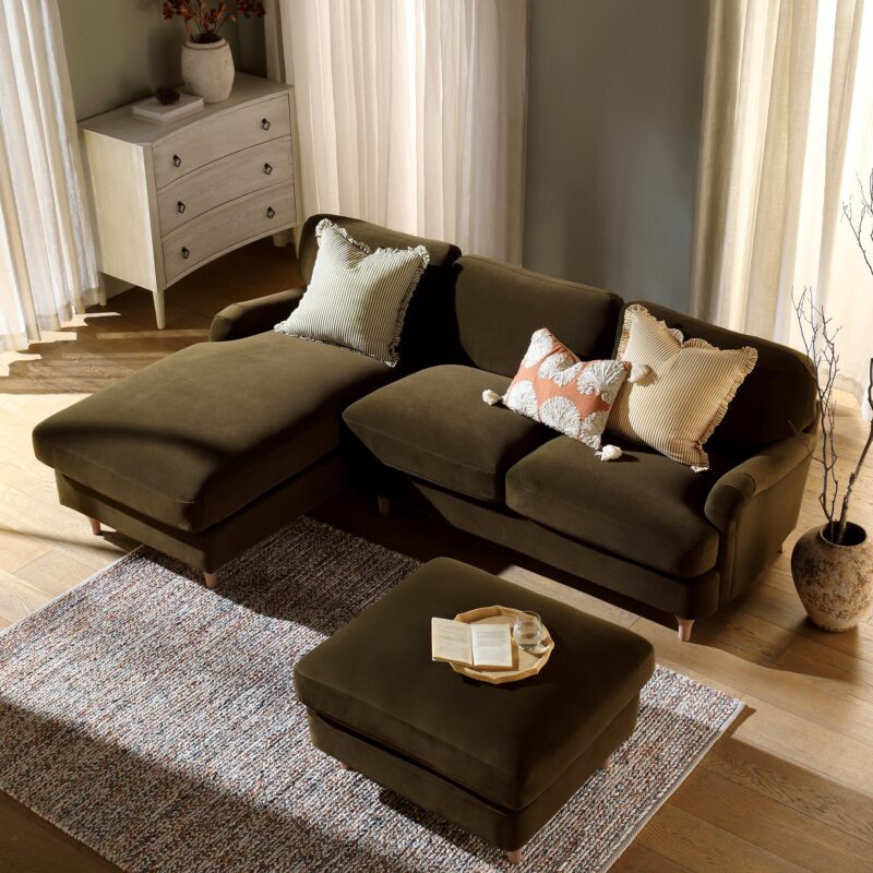 Daphnis Seaweed Velvet Sofa, Grande Chaise Sofa Left Hand Facing - Image 3