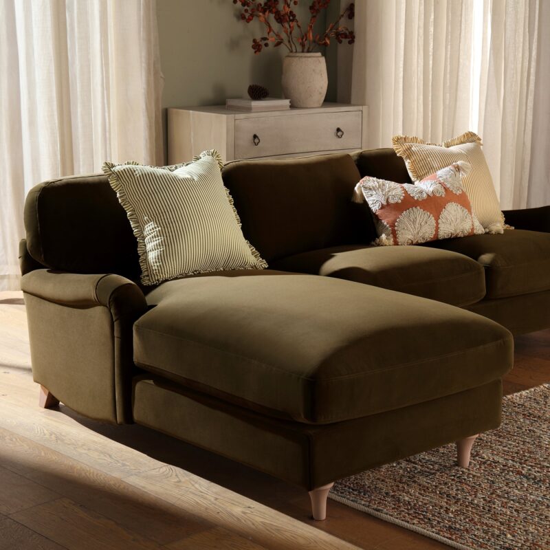 Daphnis Seaweed Velvet Sofa, Grande Chaise Sofa Left Hand Facing - Image 4