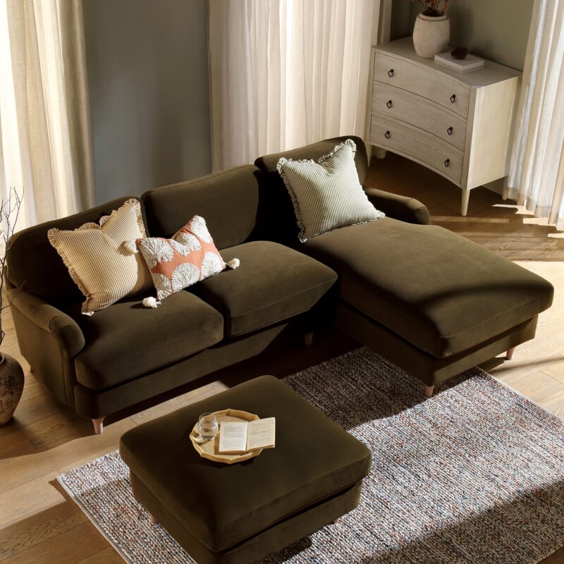 Daphnis Seaweed Velvet Sofa, Grande Chaise Sofa Right Hand Facing - Image 3