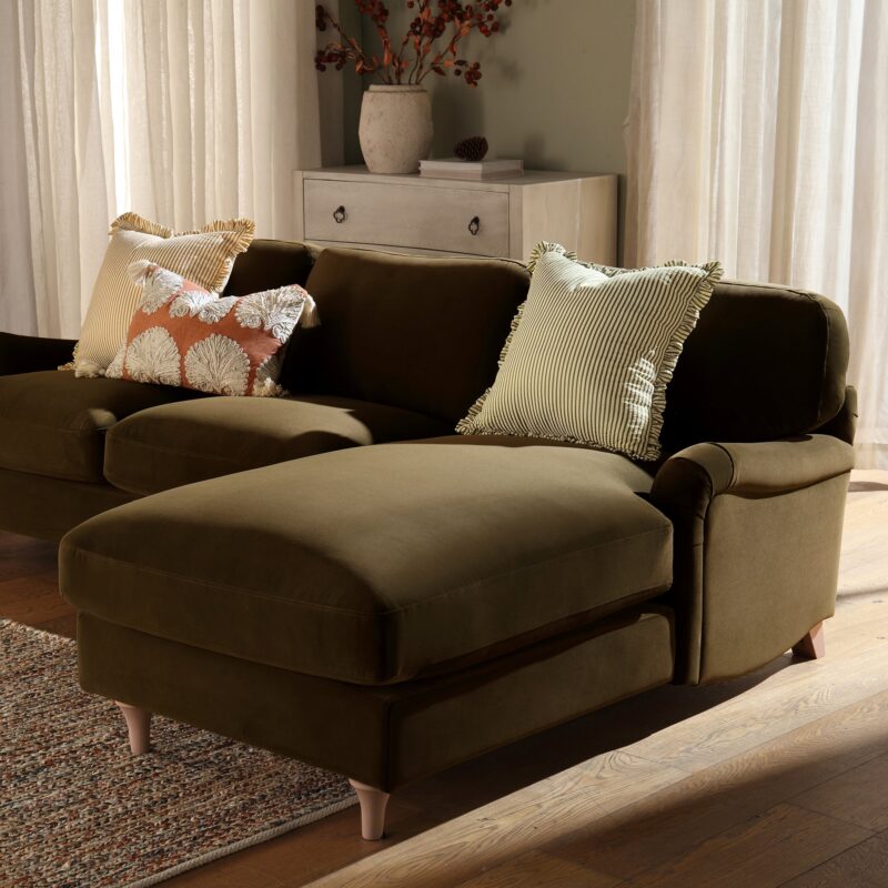 Daphnis Seaweed Velvet Sofa, Grande Chaise Sofa Right Hand Facing - Image 4