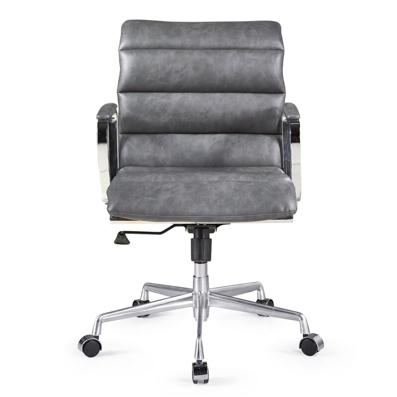 Kingston Vintage Effect Faux Leather Office Chair with Chrome Frame and Aluminium Base Grey - Image 3
