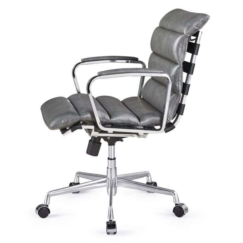 Kingston Vintage Effect Faux Leather Office Chair with Chrome Frame and Aluminium Base Grey - Image 5