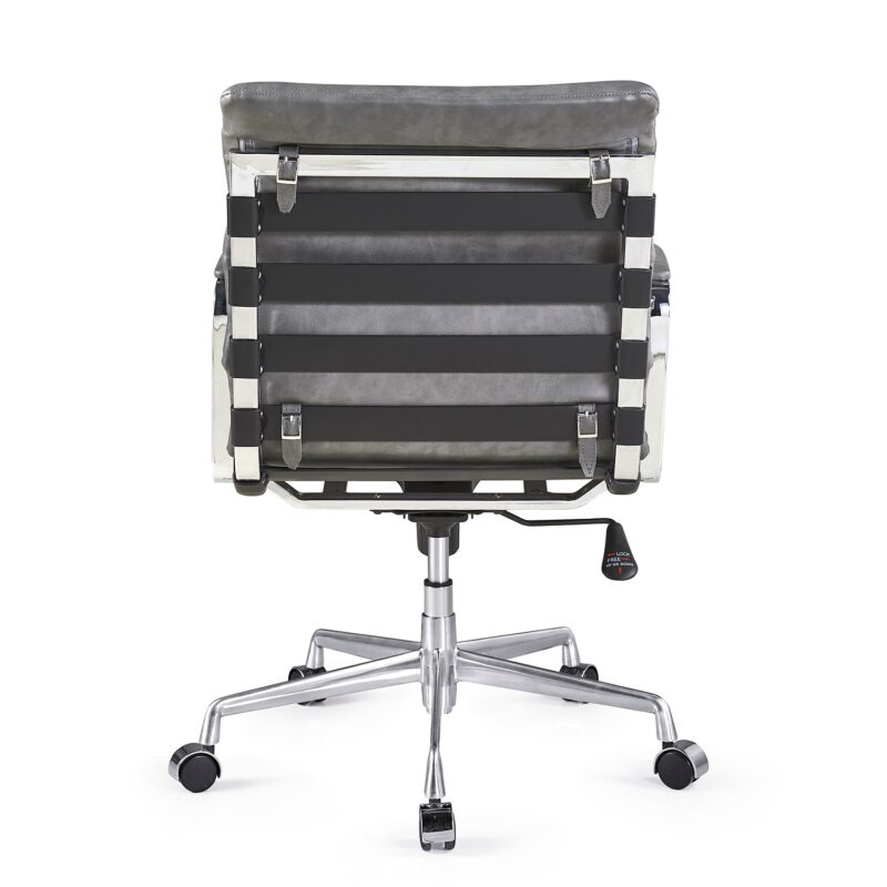 Kingston Vintage Effect Faux Leather Office Chair with Chrome Frame and Aluminium Base Grey - Image 7