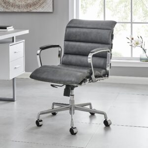 Kingston Vintage Effect Faux Leather Office Chair with Chrome Frame and Aluminium Base Grey