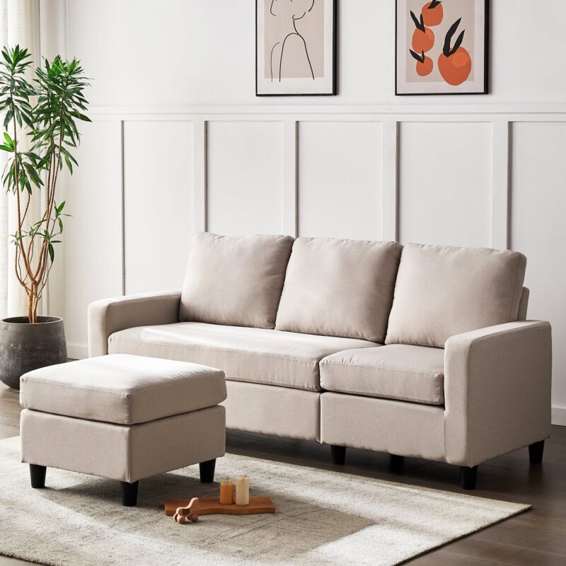 Campbell 3 Seater Sofa with Reversible Chaise in Beige Woven Fabric - Image 4