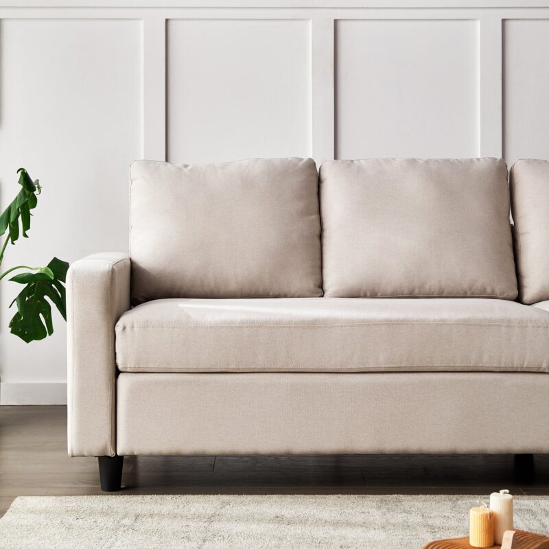 Campbell 3 Seater Sofa with Reversible Chaise in Beige Woven Fabric - Image 5