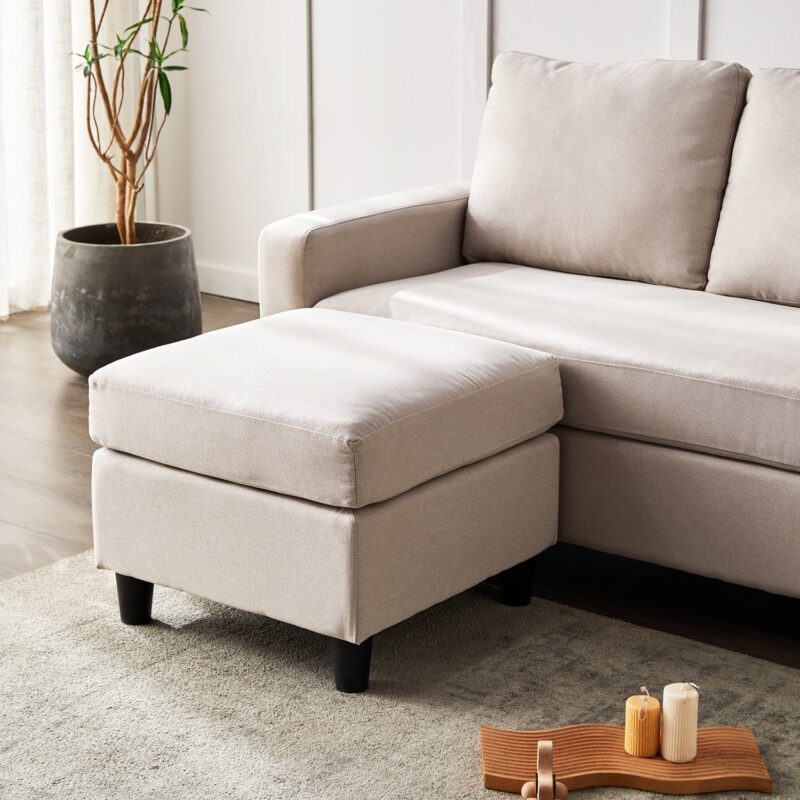Campbell 3 Seater Sofa with Reversible Chaise in Beige Woven Fabric - Image 6