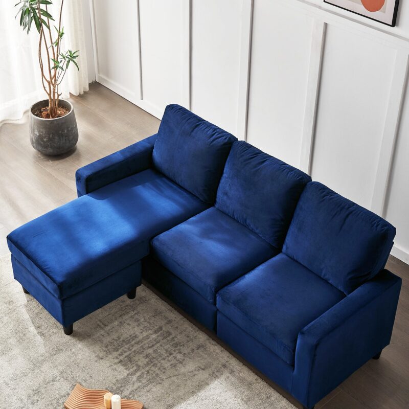 Campbell 3 Seater Sofa with Reversible Chaise in Blue Velvet - Image 2