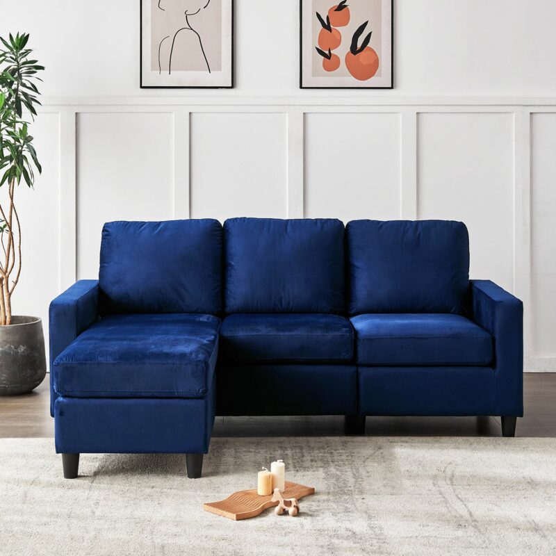 Campbell 3 Seater Sofa with Reversible Chaise in Blue Velvet - Image 3