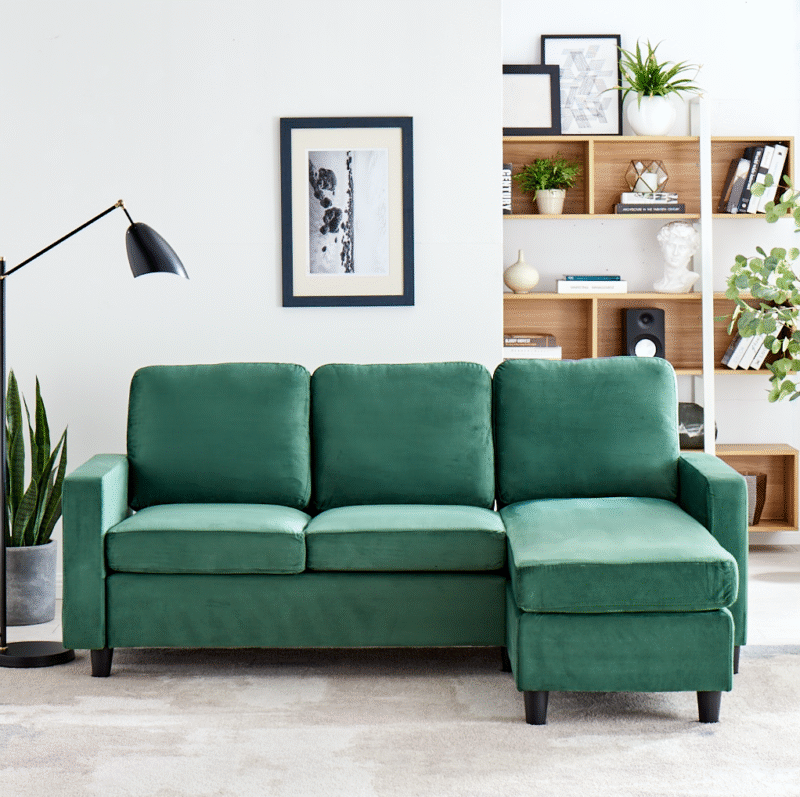 Campbell 3 Seater Sofa with Reversible Chaise in Green Velvet - Image 2