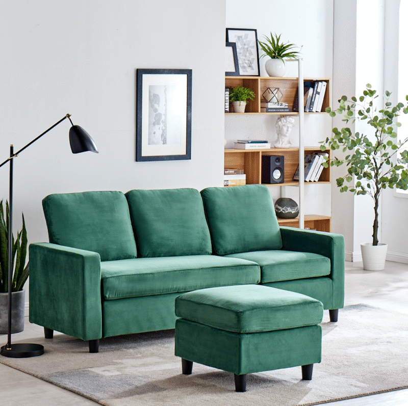 Campbell 3 Seater Sofa with Reversible Chaise in Green Velvet - Image 3