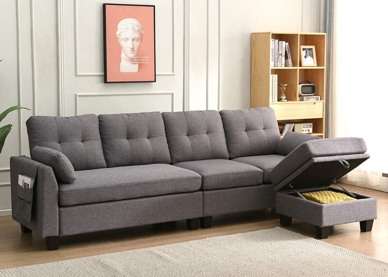 Brunswick Large 4-Seater Storage Chaise Sofa in Dark Grey - Image 2