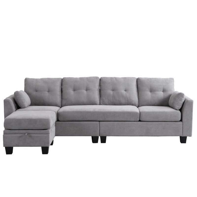 Brunswick Large 4-Seater Storage Chaise Sofa in Light Grey - Image 5