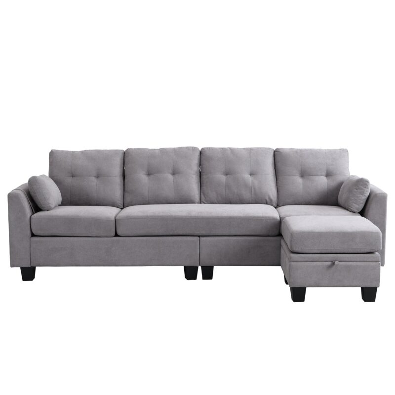 Brunswick Large 4-Seater Storage Chaise Sofa in Light Grey - Image 6